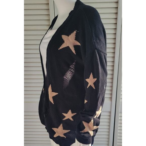 Womans Sweater Olivia Sky Star Graphic Knit Distressed Hobo Button Cardigan Sz L - Picture 3 of 11